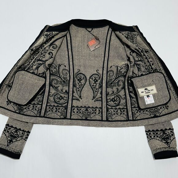 ETRO Women 42 US 6 Milano Jacket Blazer Brown Black Tweed Embroidered NWT $2690 - Picture 7 of 13